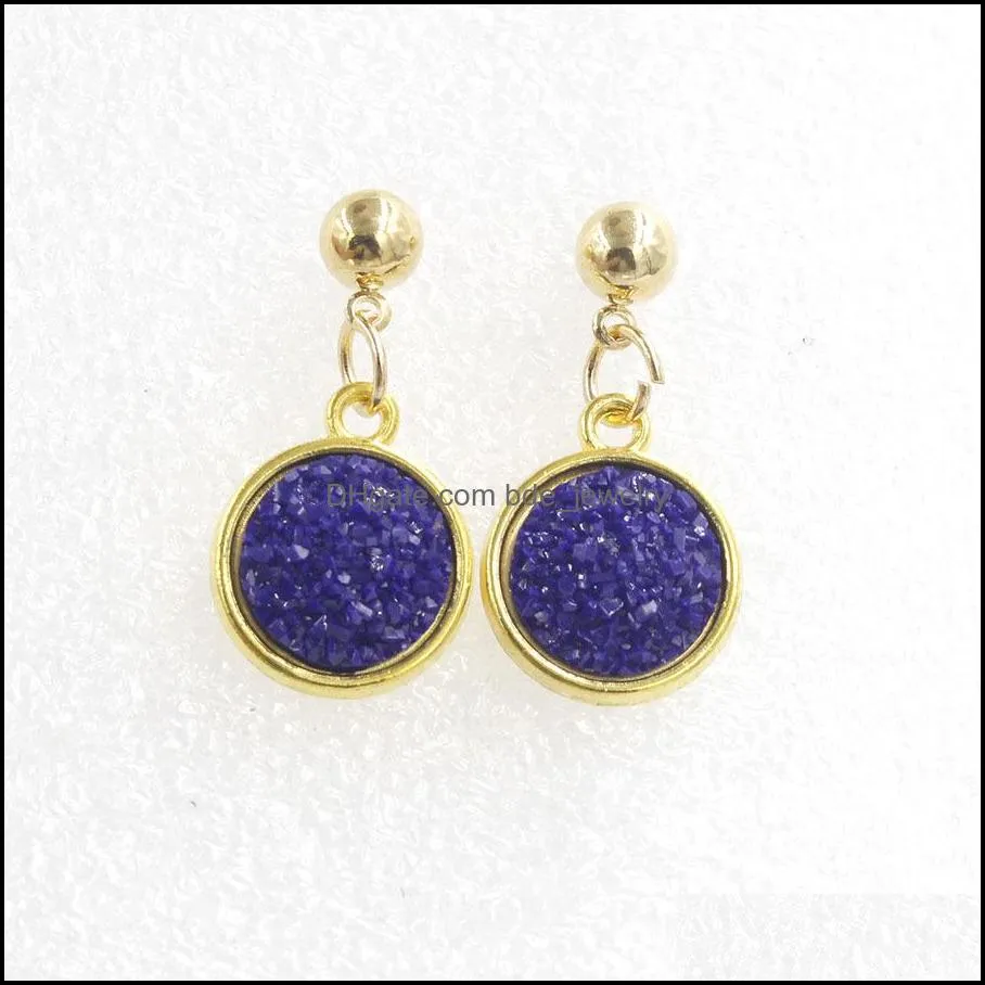 new arrival druzy drusy resin earring for women sparkly dome seals round bling bling dangle earring simple valentine`s day jewelry