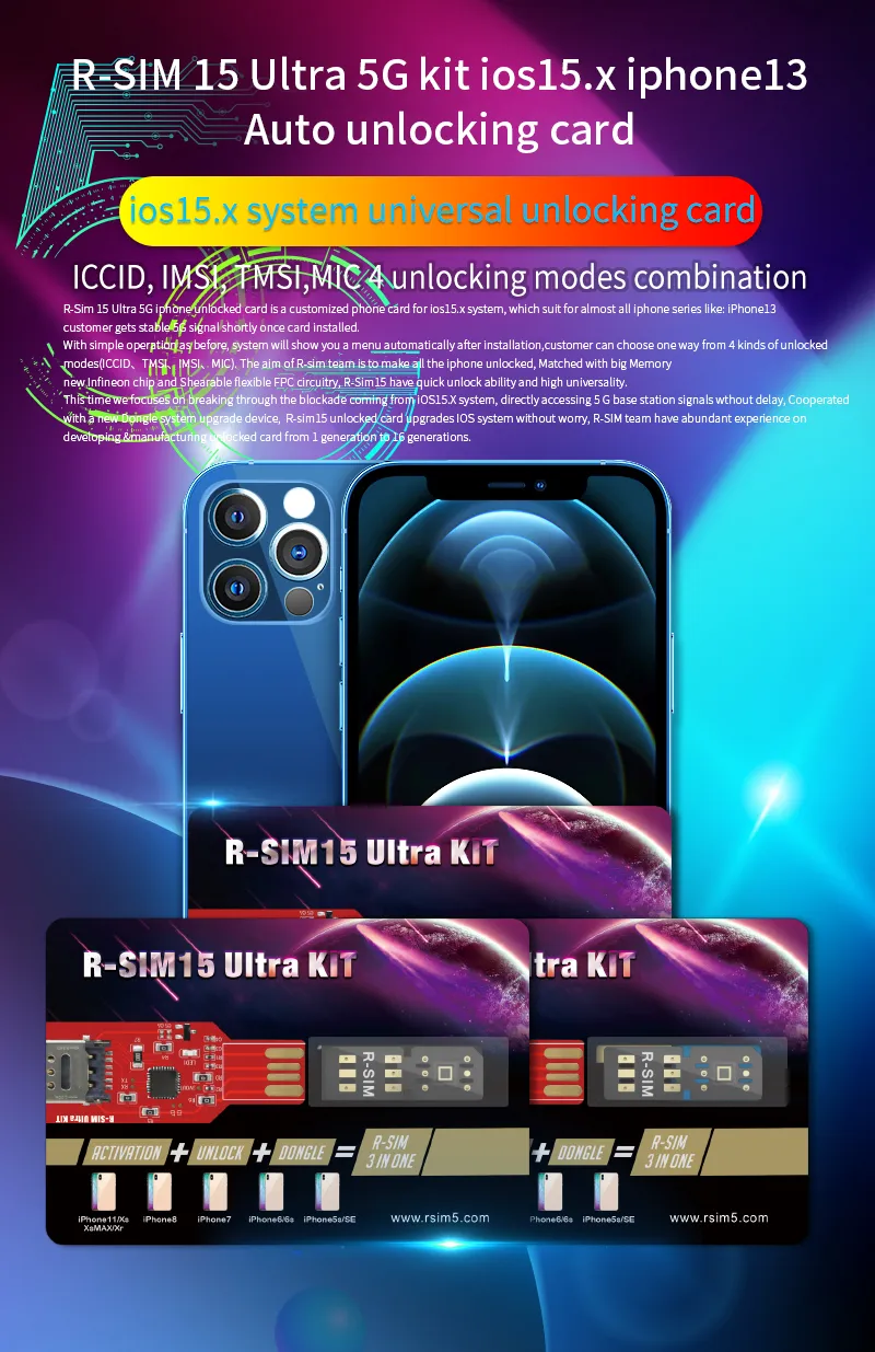 Auto unlock sim card R-SIM15 ultra for iPhone IOS15 5G