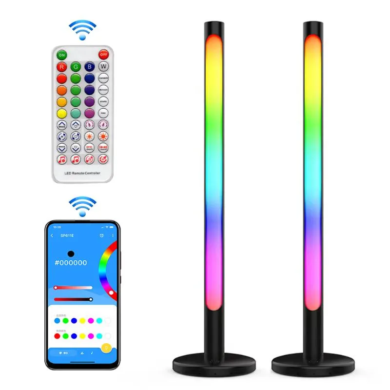플로어 램프 2pc LED 대기 테이블 테이블 하이트 라이트 스트립 카펫 실내 홈 침대 옆 거실 장식 화려한 RGB 앱 USB 음악 램프