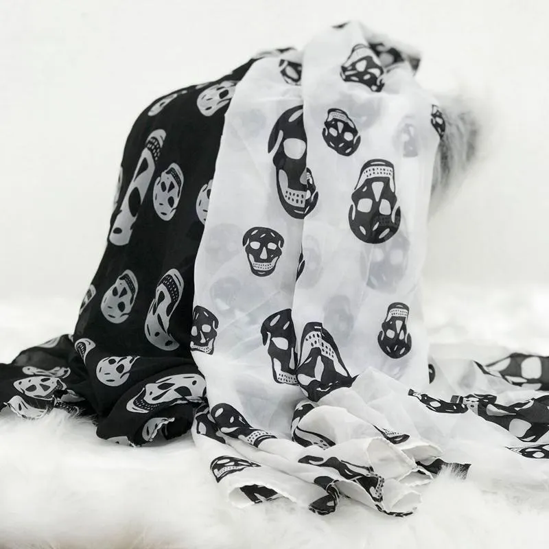 Scarves Chiffon Printed Scarf Skull Pattern 2022 Women Street Style Halloween Decoration All-match High Quality Accessories ShawlsScarves