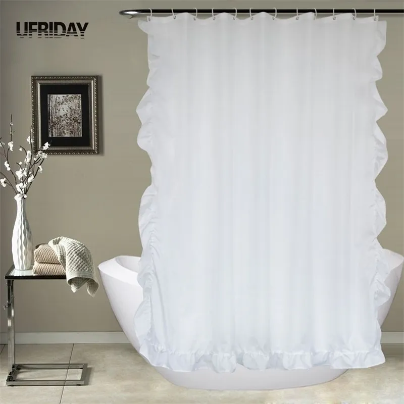 UFRIDAY White Lace Shower Curtain Bath Curtain for Bathroom Waterproof Moldproof Polyester Baths Curtain Elegant Home Decoration 210402