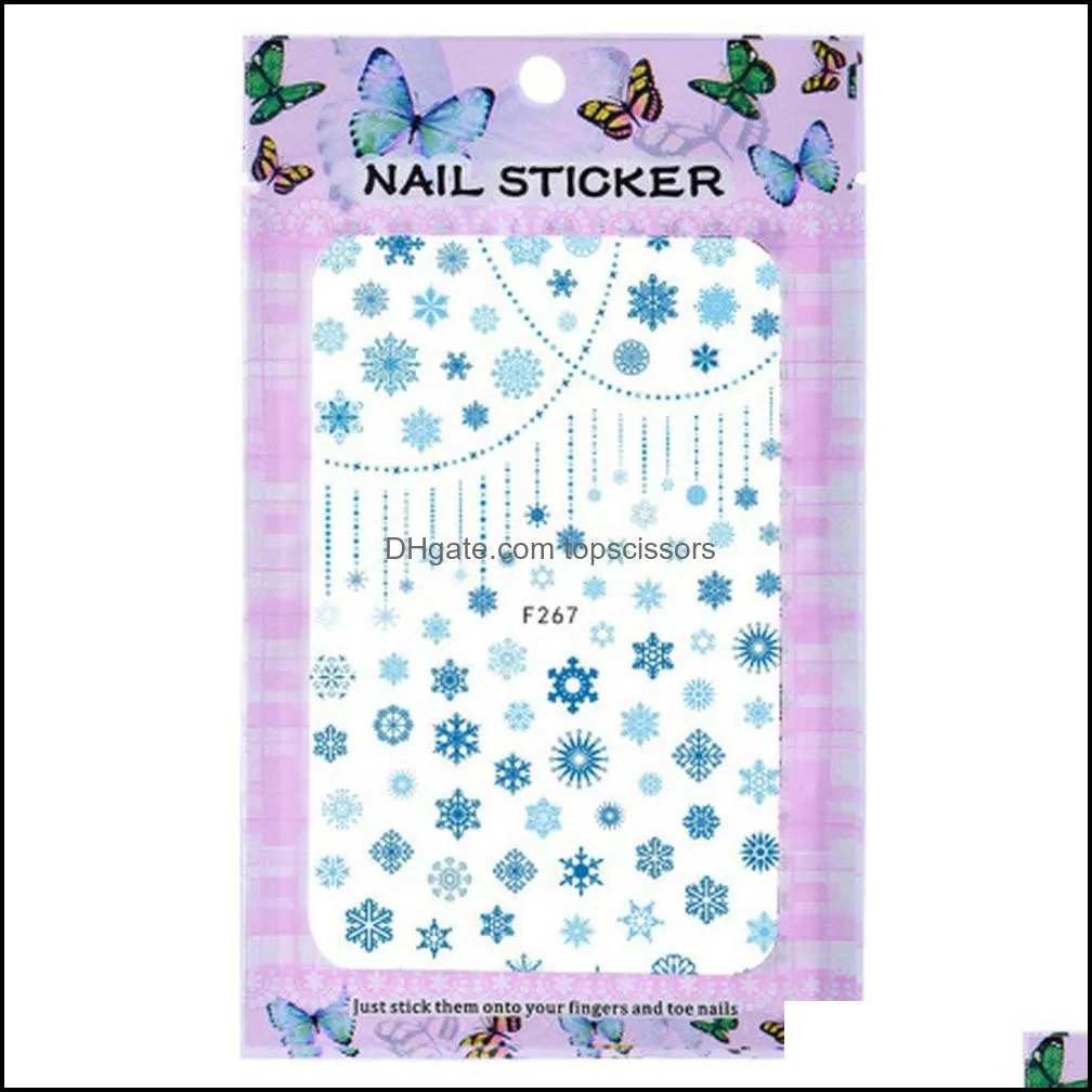 3D Christmas Slider Nail Sticker Decals White Gold Snowflakes Charms Adhesive Foils for Manicure Beauty Decor