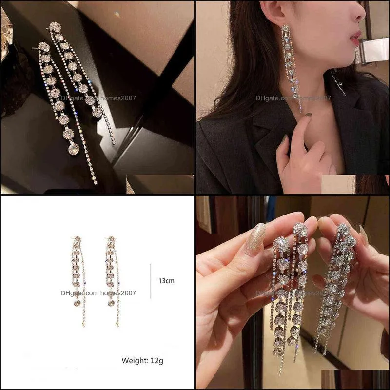 Nxy Earrings Charm Long Tassel Crystal Drop for Women Bijoux Geometric Rhinestone Statement Jewelry Gifts 0209