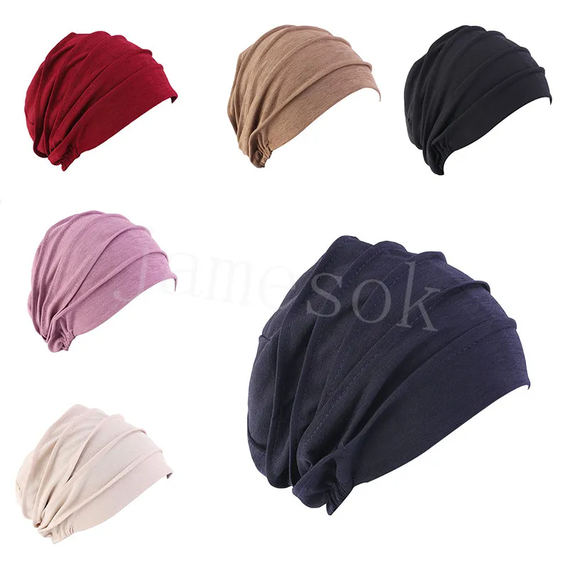 Gorro de algodón elástico para mujer musulmana, gorro de quimio para dormir, hiyab para dormir, gorro turbante, envoltura para la cabeza, accesorios para la pérdida de cabello DE696