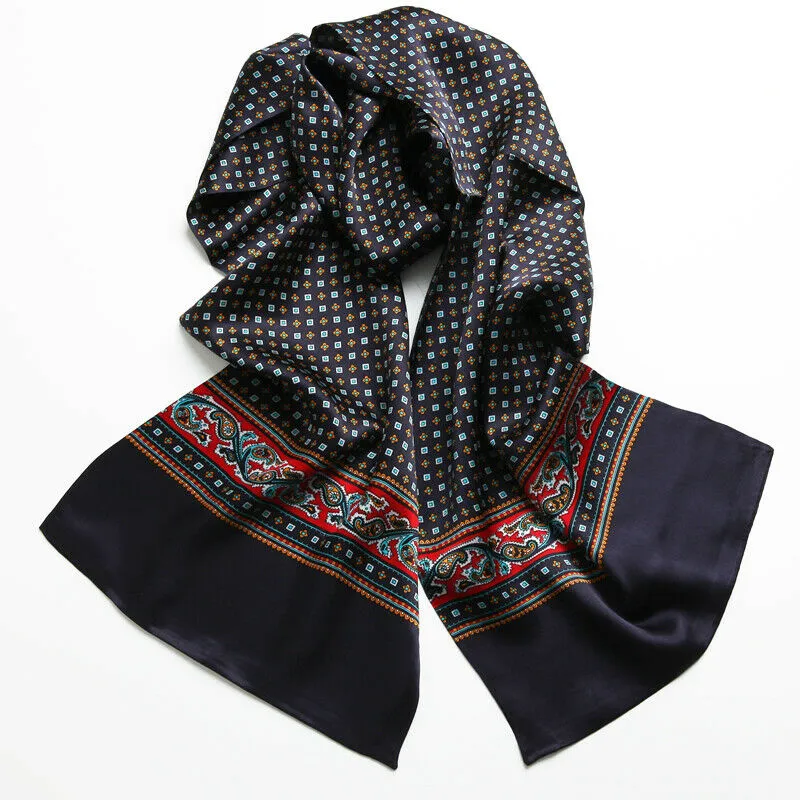 Foulard Homme 100% Soie Double Couche Foulard Carré Bleu Brillant Soyeux