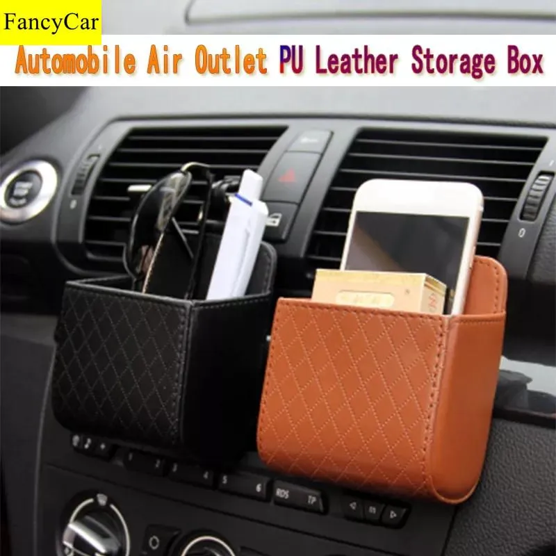 Car Organizer PU Leather Box Auto Air Outlet Storage Phone Holder Organiser Bag Hanging For Accessories