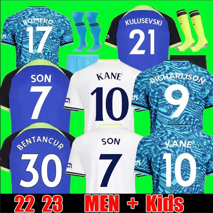 22 23 Kane zoon Kulusevski perisic voetbaltruien hojbjerg kleurrijke richarlison 2022 2023 Lucas dele spence lenglet voetbalkit shirt bryan paarse mannen kinderen sets