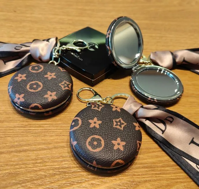 Mirror Back Keychains Fashion Design Leather Small Round Mirror Key Rings... From Brand ...