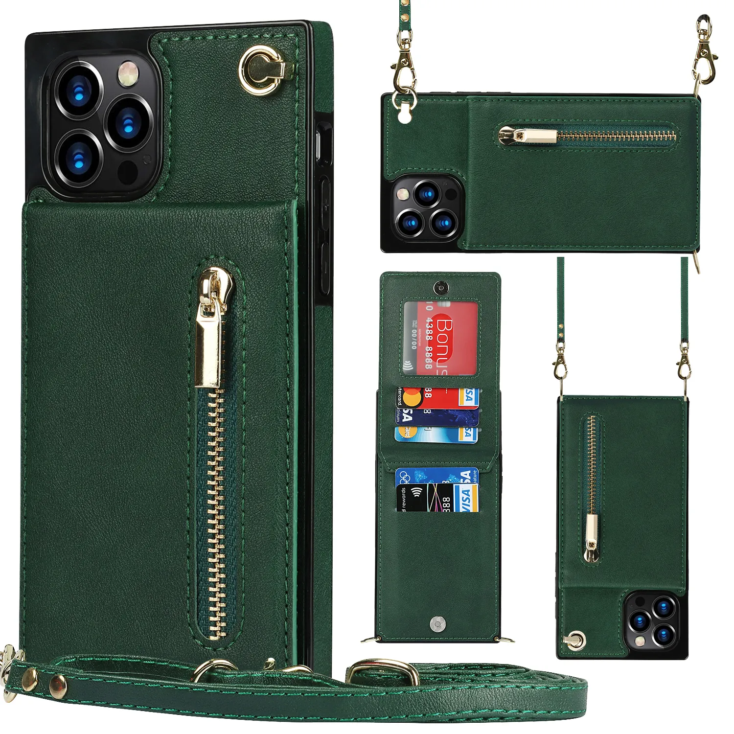 PU Leather Shockproof Leather Phone Cases With Zipper Coin Purse