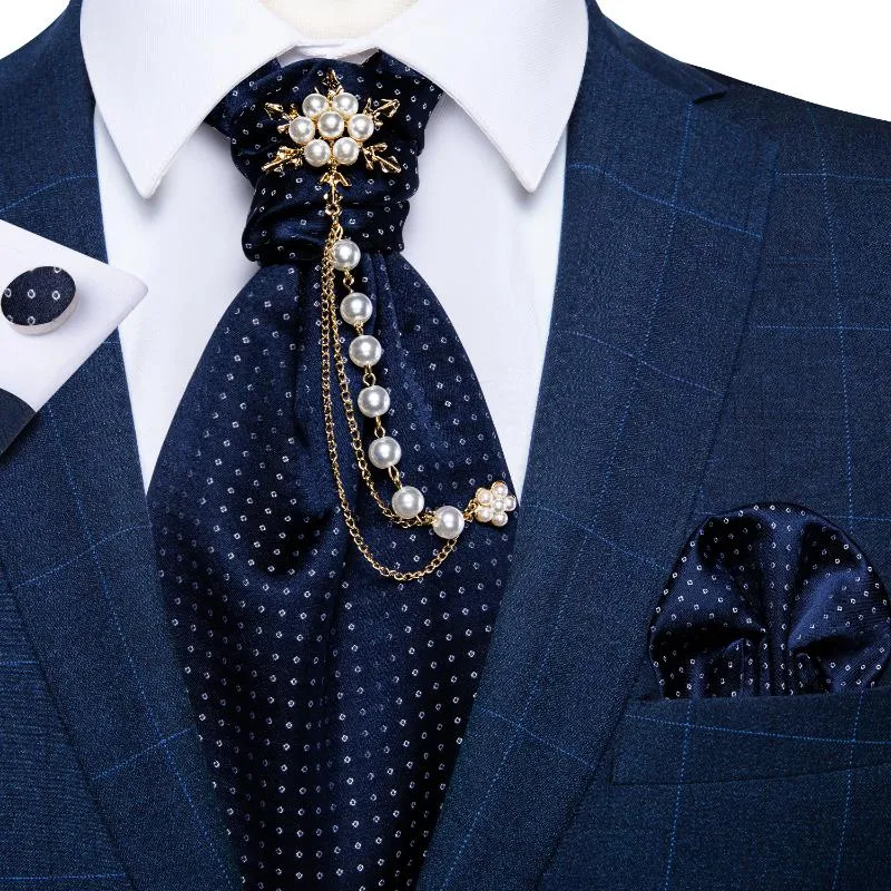 Bow Ties Cravat Ascot For Men Tie Homme Silk Scarf Floral Necktie Jewelry Brooch 4pcs Set Formal Dress Tuxdeo Suit Vest AccessoryBow