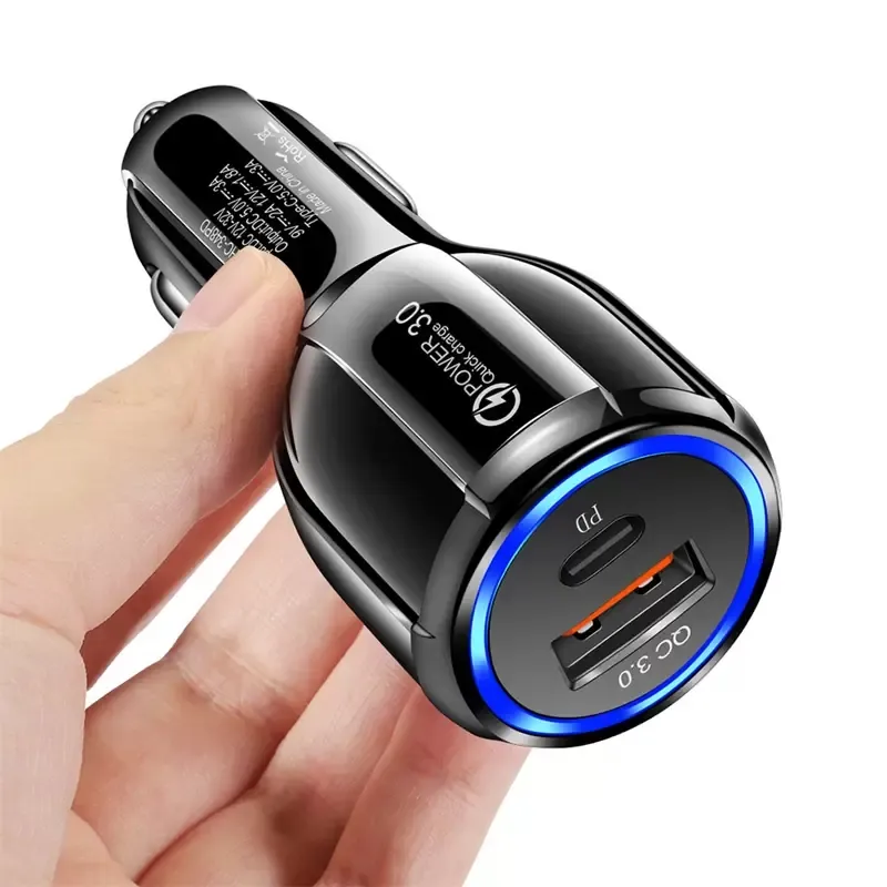 18W PD USB-C QC 3.0 Caricabatteria per auto Doppia porta USB Ricarica rapida ad alta velocità Caricabatterie per auto 3.1A Adattatore samsung s20 s10 note 20 htc telefono Android