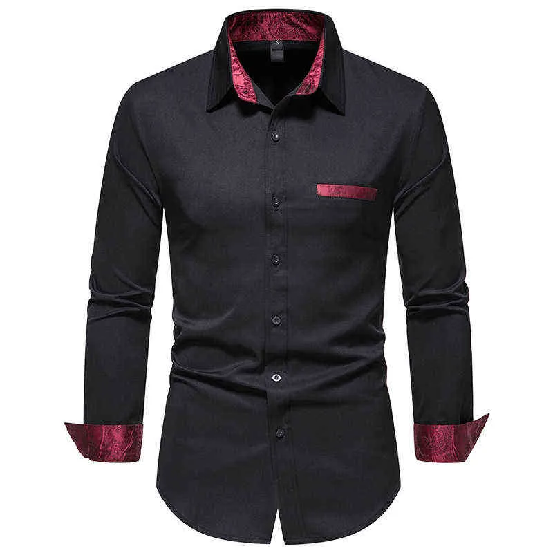 Black Patchwork Paisley Shirt Men 2022 Brand Business Business Slim Fit Sleeve Dress Camisa masculina camisetas camisa masculina l220704