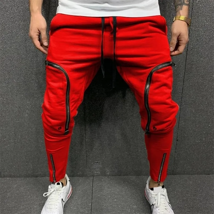 Cargo Pants Men Fashion Solid Color Drawstring Casual Multi Zippers Pockets Trousers Hip Hop Style Men Harem Pants Streetwear 220621