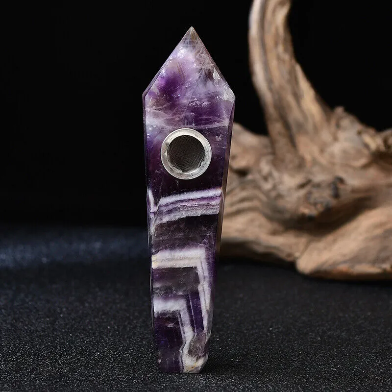 Chevron Amethyst Purple Quartz Healing Crystal Reiki Gemstone Crystal Pipe