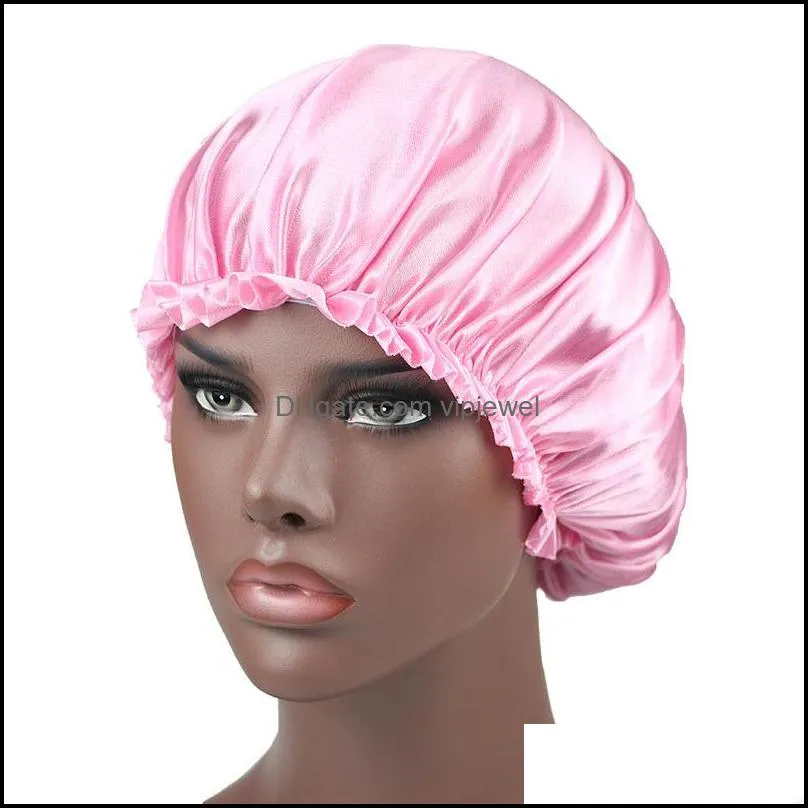 solid color silk satin night hat women head cover sleep caps bonnet hair care fashion accessories