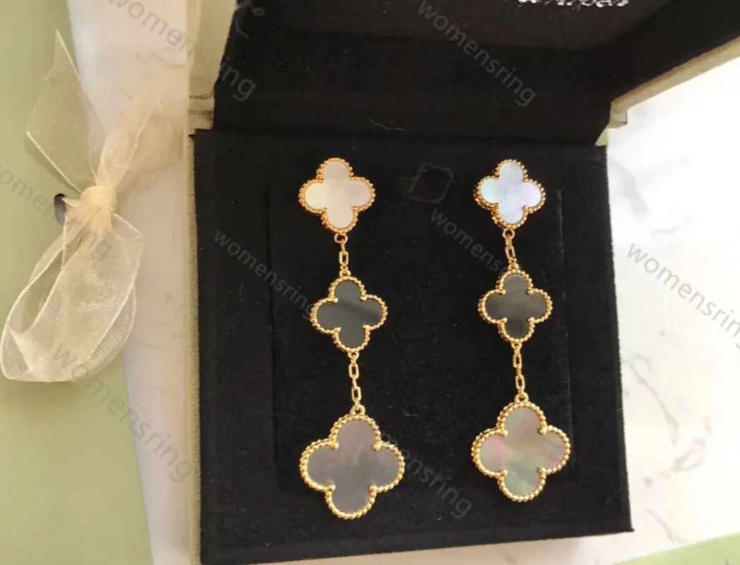 Designer Charms Orecchini da donna di lusso Tre flower Ear s fortunato gioielleria a quadrifoglio a quattro koier di gioielli oro.
