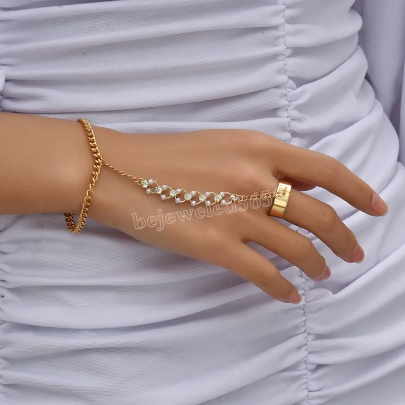 Amazon.com: CZ Diamond Ring Bracelet Hand Chain Gold - 14k Gold Finger Ring  Bracelet - Ring with Bracelet Attached - Non-Tarnish Hand Bracelets for  Women - 6