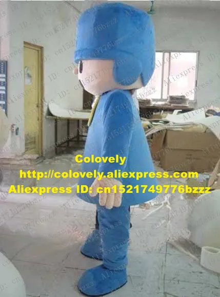 Mascote boneca traje bonito azul menino mascote traje mascotte garoto criança criança spadger com cara feliz amarelo colar azul roupas no.2798 fr