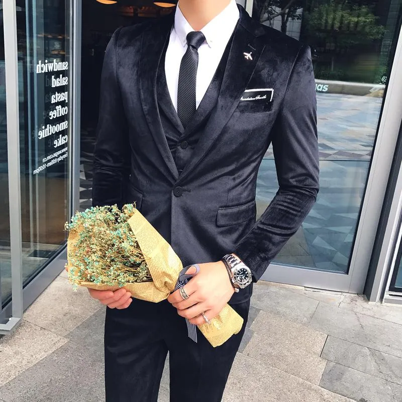 レコレクション メンズスーツブレザー22トレンディな銀のベルベット男性nothched Lapel 3個のpics Pole Mens Simフィットセット 販売業者 Vtech Computer Com