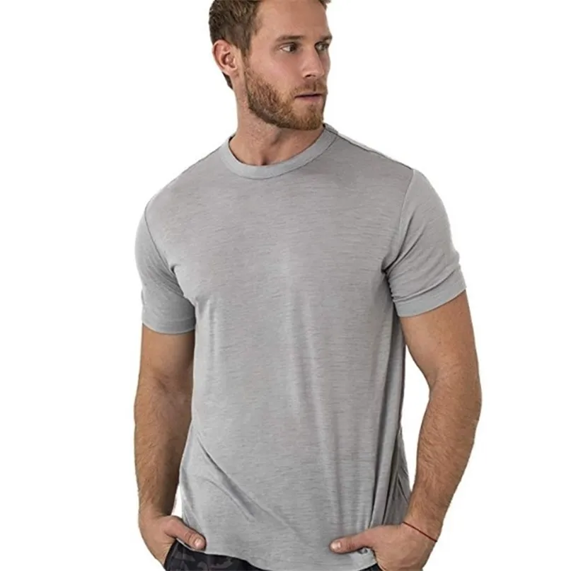 100% merino ull t-shirt herr merino ull t-shirt bas lager merino ull skjorta mjuk wicking andningsbar anti-lukt no-itch usa storlek 220408