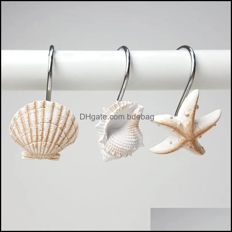 White Brown Hanging Hooks Resin Bath Curtain Hook Starfish Conch Shell Modeling Bathing Room Articles EEA434