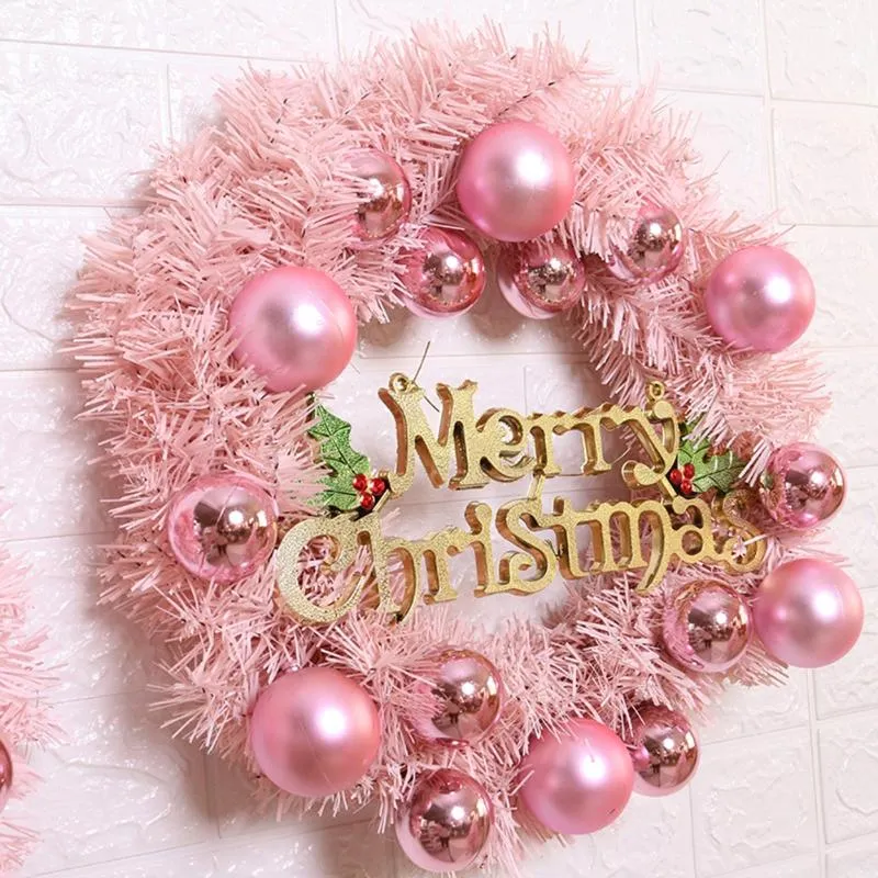 Dekorative Blumenkränze Weihnachten sorgen für Freude für die Familie, künstliche rosa Blumengirlande, hängende Ornamente, Tür- und Wanddekoration, Zuhause, Weihnachten, Dezember