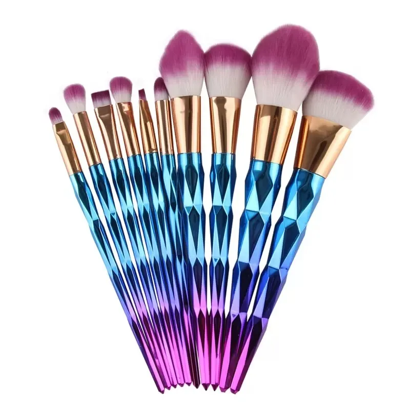 Ensemble de pinceaux de maquillage 10 pc Blush poudre sourcils fard à paupières lèvres nez diamant bleu maquillage pinceaux outils de beauté