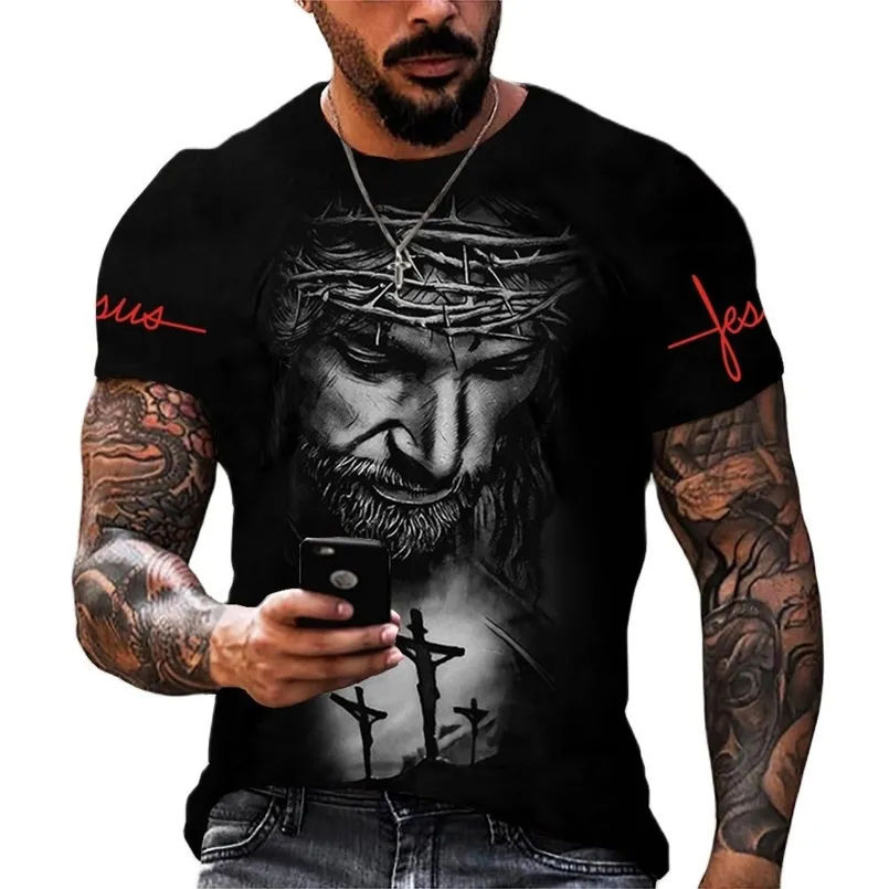 Tanrı Din Mesih İsa Tişört 3d Baskı Erkekler Harajuku Stil Hip Hop Kısa Kol Sokak Giyim Moda Külkü 220712