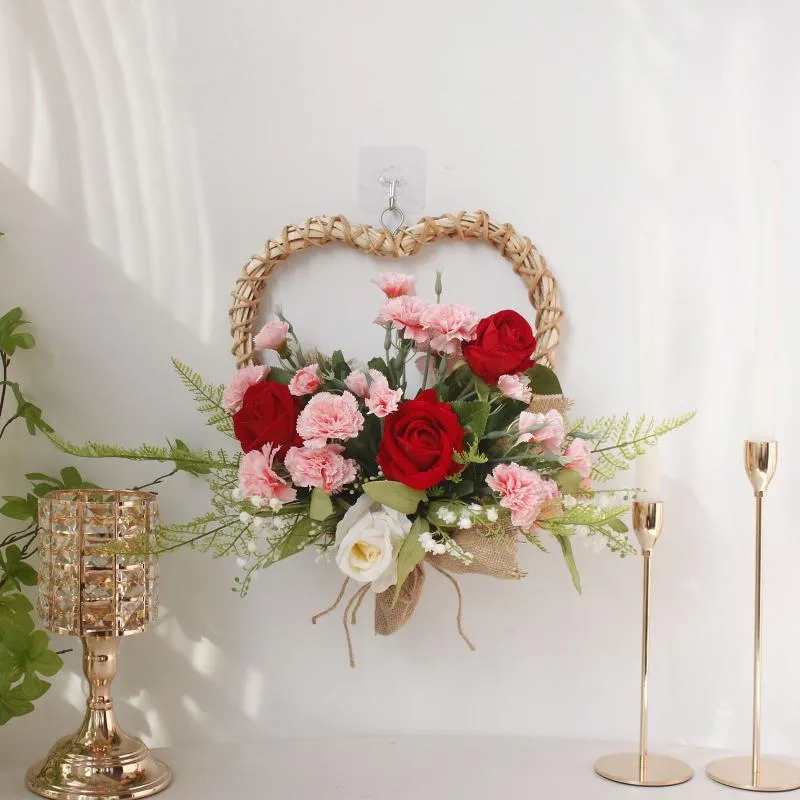 Dekoratif çiçek çelenk lale kırmızı gül karnaval kalp çelenk ön bebek duvar asılı çelenk ev düğün dekorasyon anne