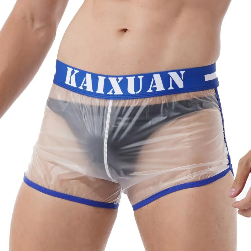 Underpants Mens See-through Letter Print Underwear Erotic Lingerie Mid Waist Elastic Wide Waistband Boxer Shorts Transparent UnderpantsUnder
