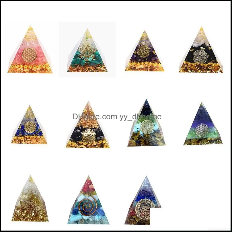 Tree Of Life Orgone Pyramid Decor Amethyst Peridot Healing Crystal Energy Generator Orgonite Protect Meditation Tool