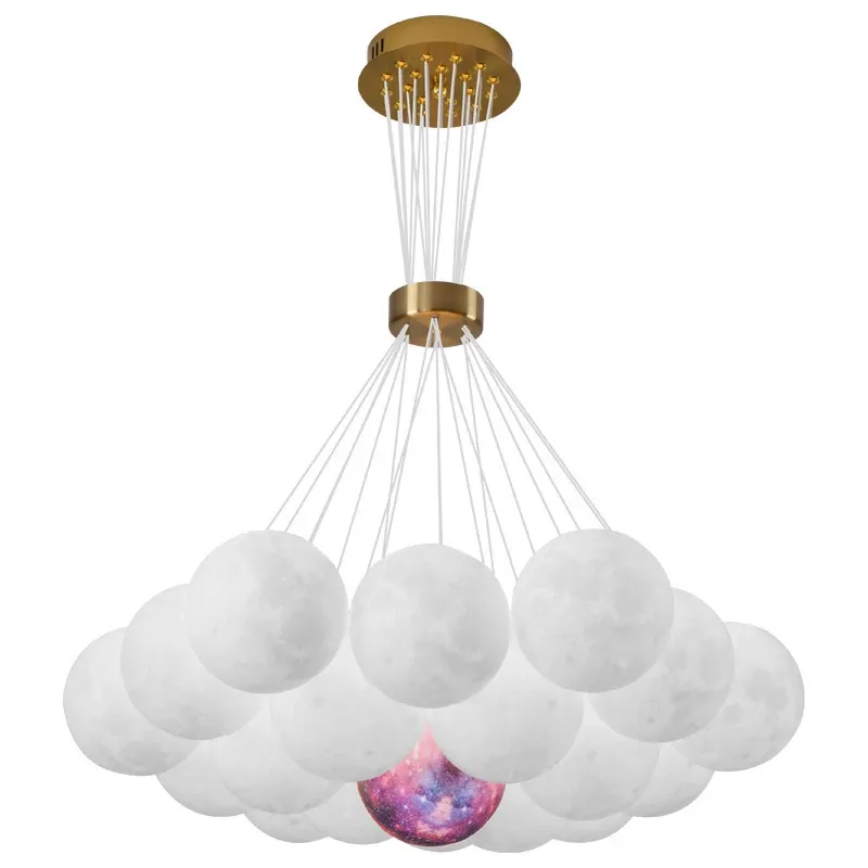 3D Printed Moon LED Chandelier 7/13/19 Heads Glass Chandelier Living Room Decoration Suspension Bedroom Lamp