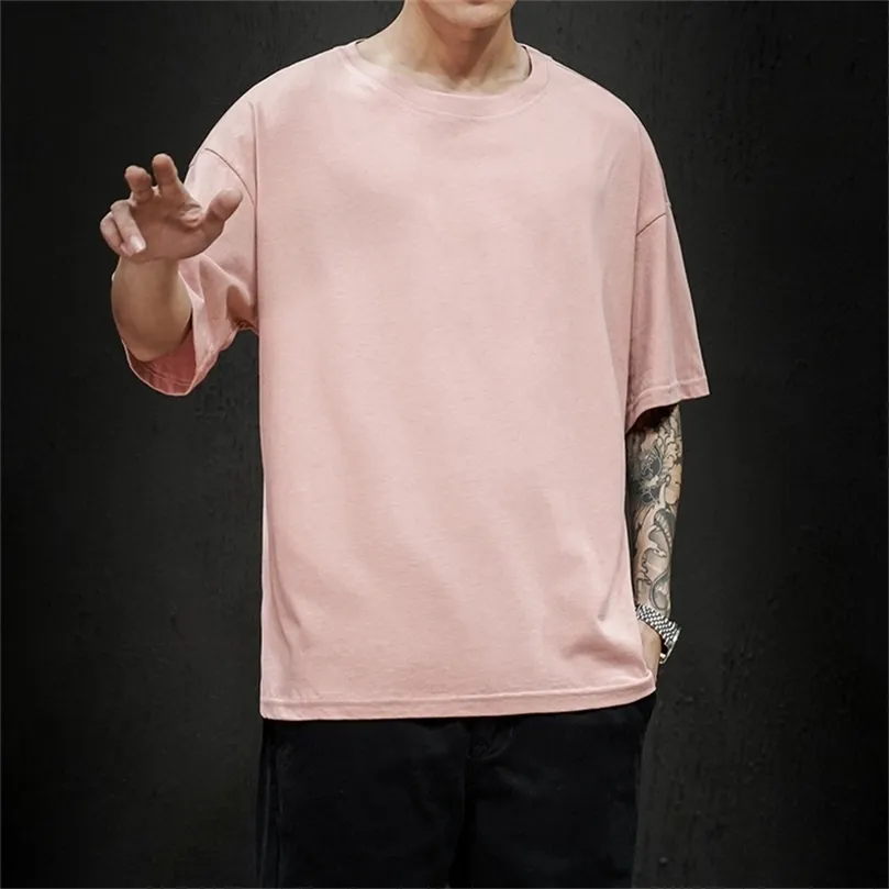 Summer Men's T Shirt Fashion Solid Mens Oversized Hip Hop Short Sleeve Casual Cotton Streetwear op ees 220325