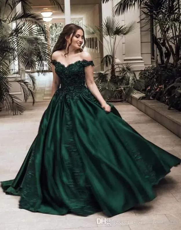 Talla Grande Sexy Новый темно-зеленый шар Vestido Quinceanera de Cuentas Cristales от Hombro Duración del Piso Veso Vesiedo