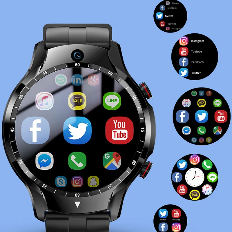 Le plus récent téléphone intelligent téléphone Android wifi double caméra montres intelligentes Full Touch 4G Smartwatches Men Ram 4G ROM 128G GPS Watch Support WiFi Hotspot