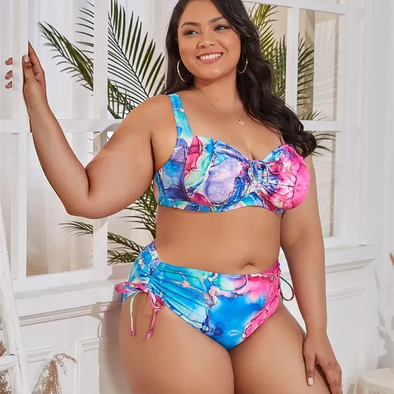 Plus size badkleding voor vrouwen badpakken 2 stuks hoge taille push omhoog bikini sets buikbesturing zwarte luipaard print 220505