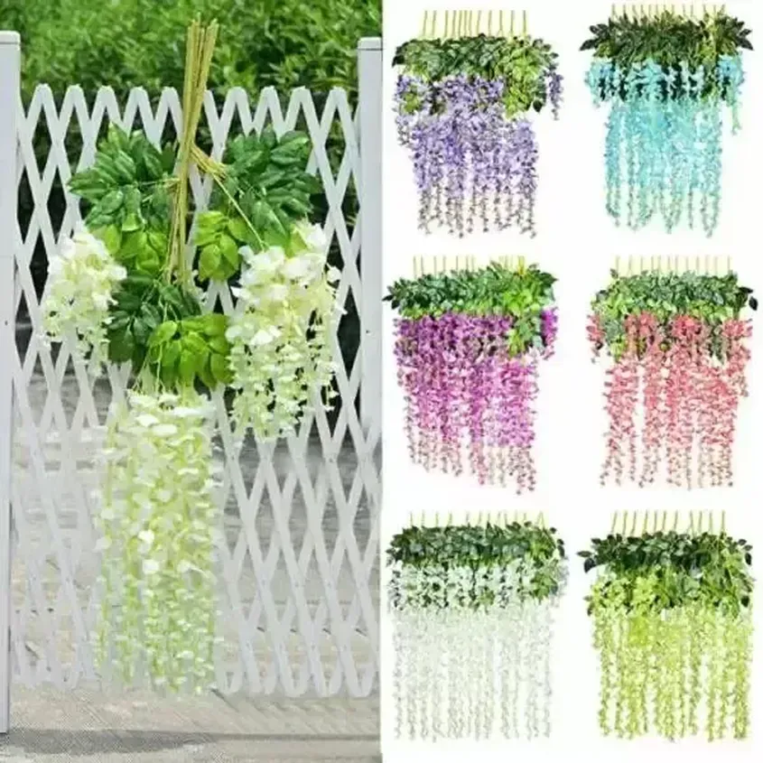 Wholesale Artificial Hanging Flowers Outdoor Silk Flower Wisteria Vine Rattan For Wedding