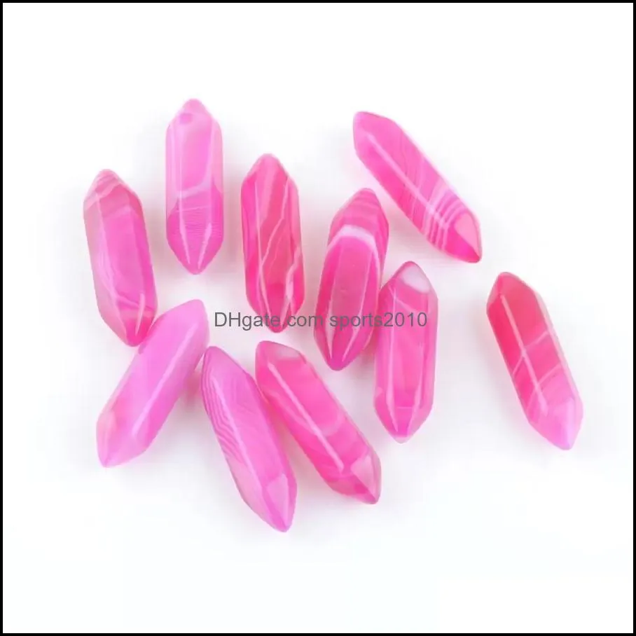 rose pink purple stripe agate stone hexagon bullet pendant reiki healing crystal cone point crystal charms pendulum necklac sports2010