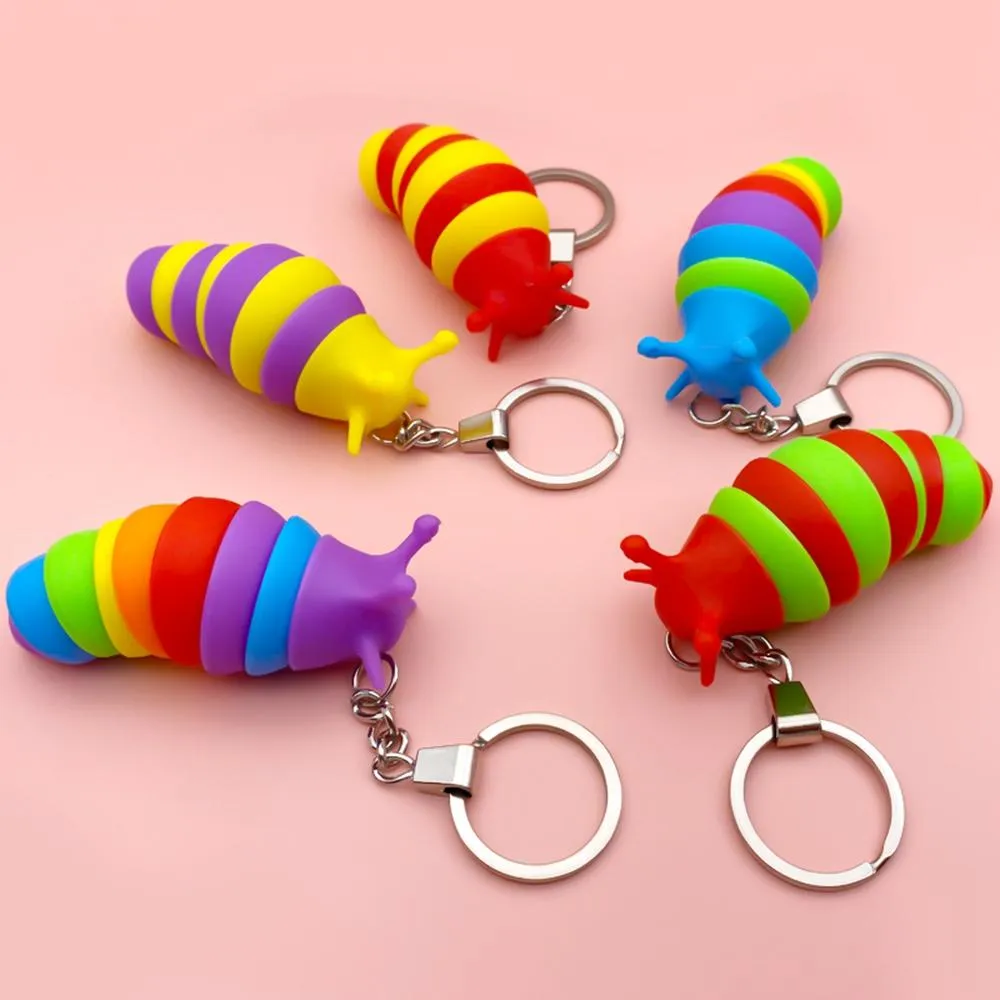 Finger Slug Snail Caterpillar Key Chain Relieve Stress Anti-Anxiety keyrings Squeeze Sensory Toys sxmy21