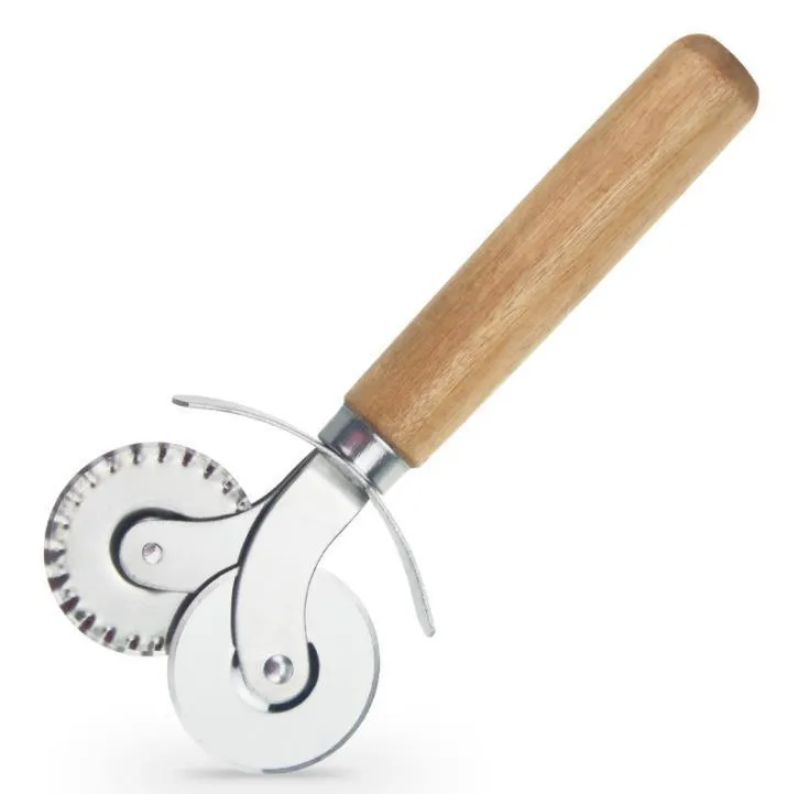 Kitchen Tools Round Pizza Cutter Knife Roller Clutc Stainless Steel Cutters Wood Handle Pastry Nonstick Tool Wheel Slicer With Grip SN4861