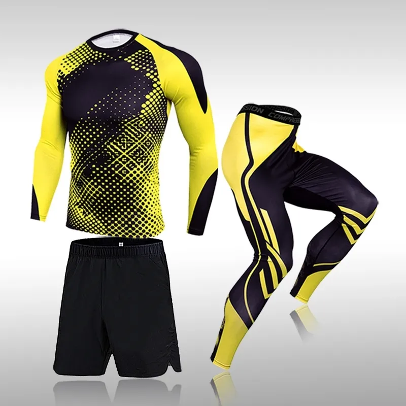 3 Pcs Set Men's Workout Sports Suit Gym Fitness Compression Clothes Running Jogging Sport Wear Exercise Rashguard Men W220418