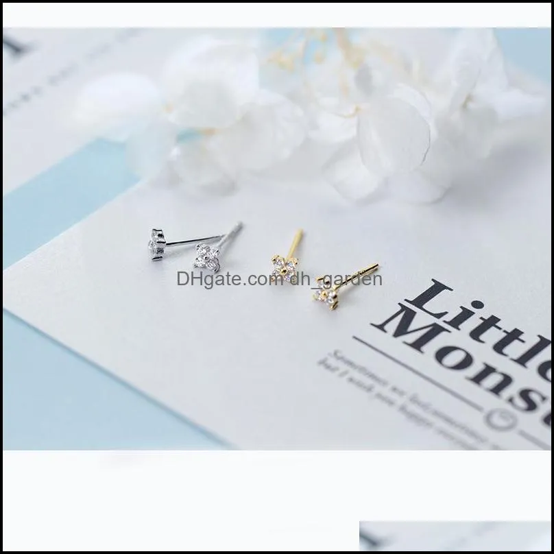 Authentic 100% 925 Sterling Silver Romantic Flower Clear CZ Stud Earrings for Girls Women Fine Jewelry