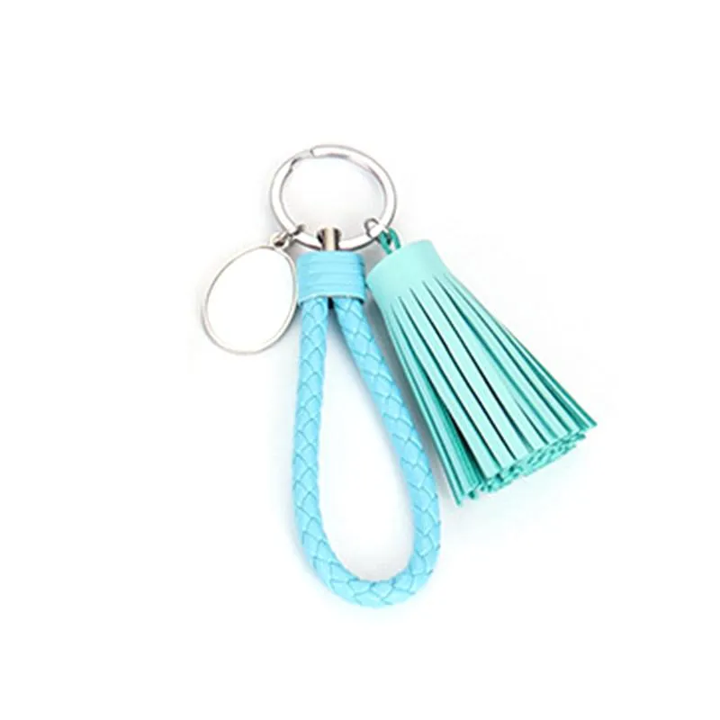 Sublimation Blank Tassel Keychain Pendant Heat Transfer Luggage Decoration Leather Keychains DIY Couple Keyring