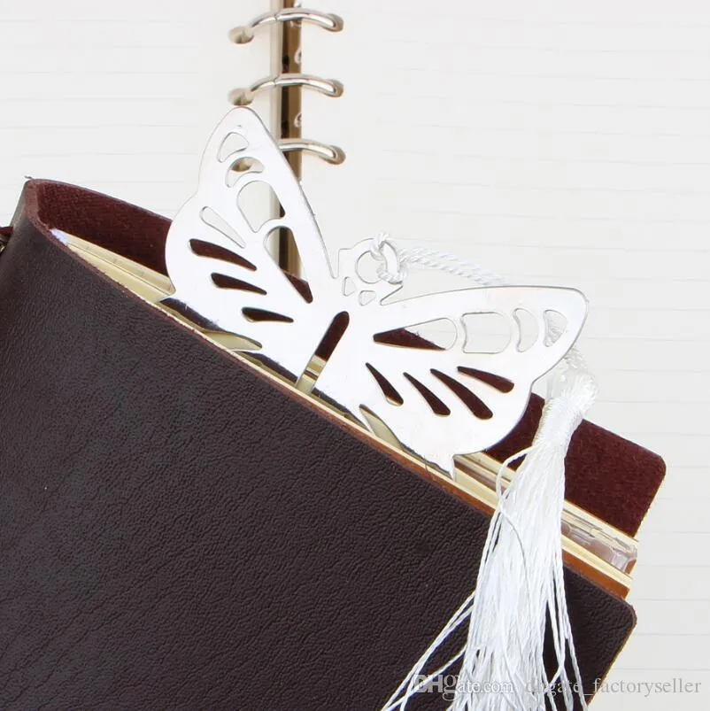 Hollow Butterfly Metal Bookmarks With Mini Greeting Cards Tassels Kawaii Stationery Pendant Wedding Favors Gifts LX3935