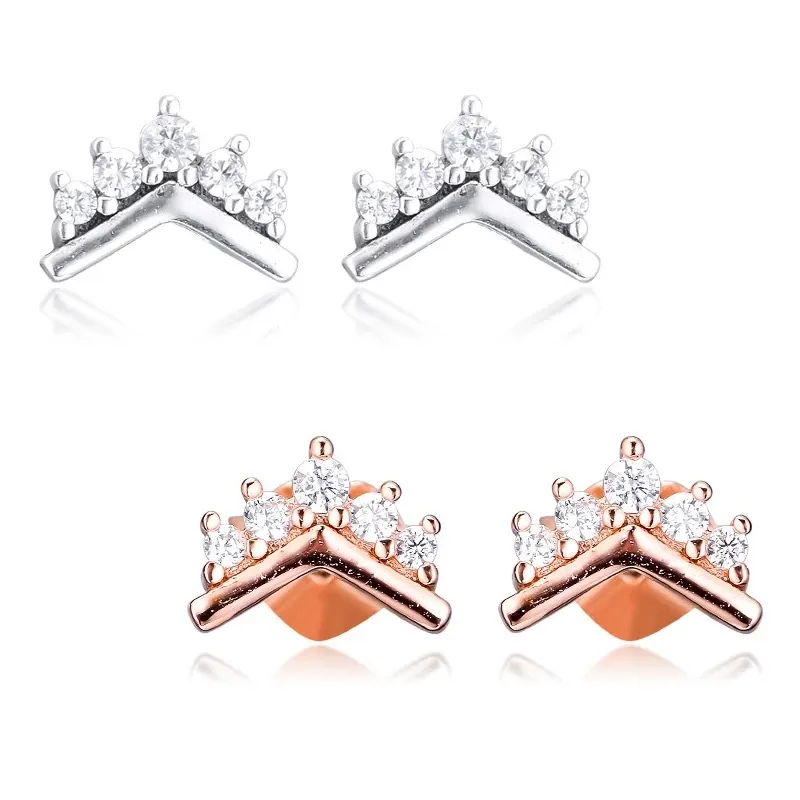 Autentyczny 925 Sterling Silver Tiara Wishbone Studs Kolczyki Luksus dla kobiet dziewczęta Prezenty Fit Pandora Fashion Jewelry Brincos 298274cz 288274cz