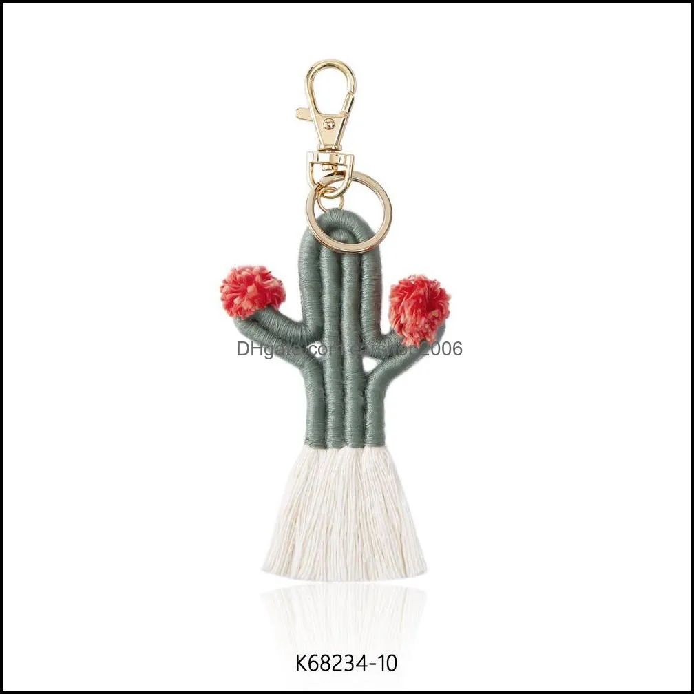 ups hand woven cactus key chain accessories pendant bohemian botanical flower tassel bag pendant female