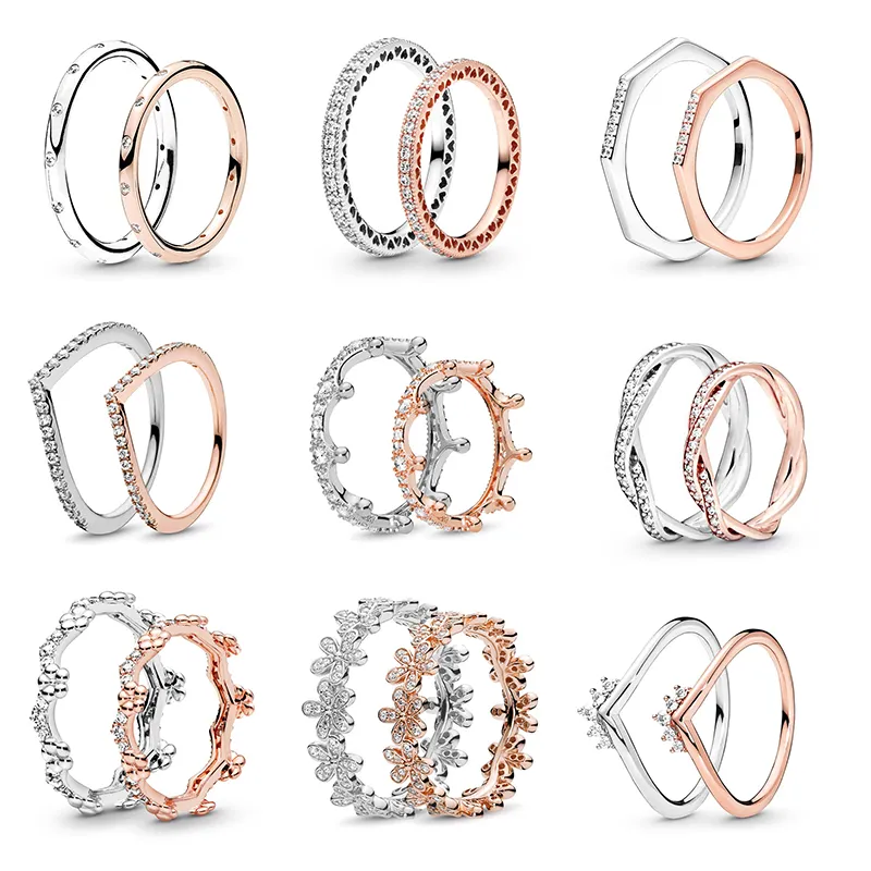 Nya populära 925 sterling silverpläterade ringar glittrande rosettknut Stapelbara ringar Cubic Zirconia Kvinnor Män Presenter Pandora Smycken Specialerbjudanden