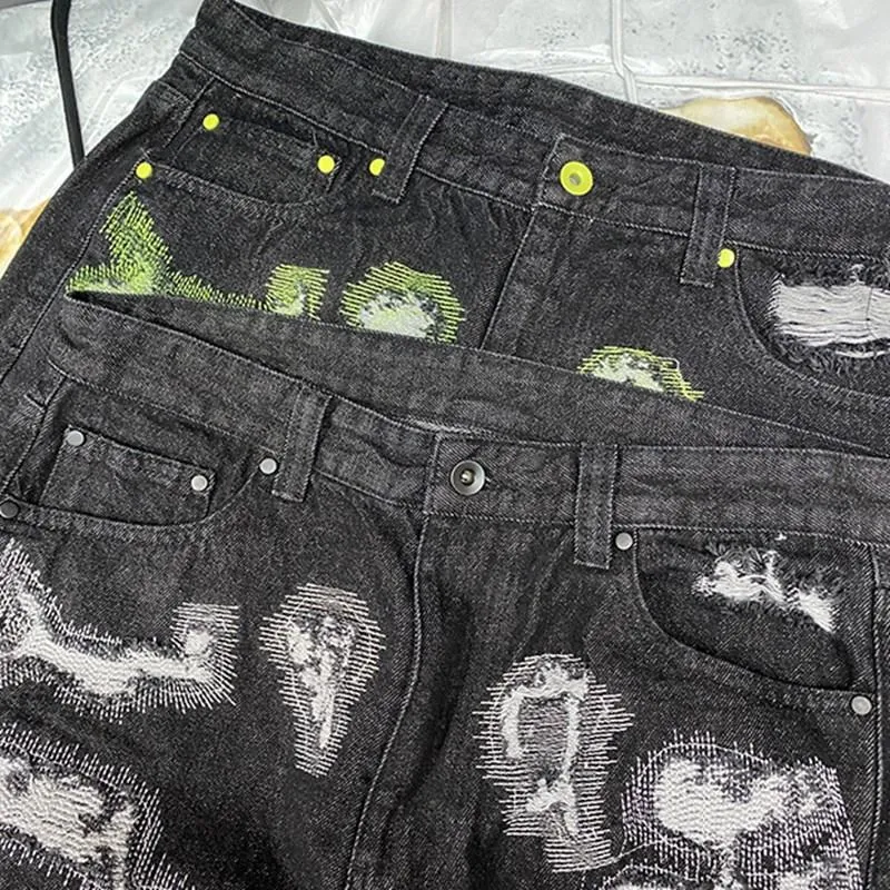 Mens Endless Denim Pants Punk Style Straight Trousers