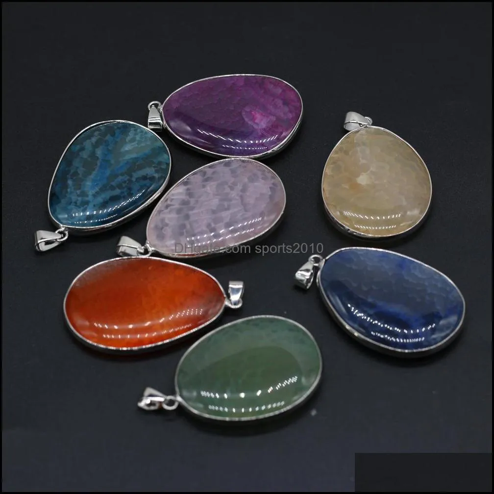 irregular waterdrop charms healing reiki semi-precious stone dragon stripe agate crystal pendant diy necklace women 28x42-30x45mm sports2010