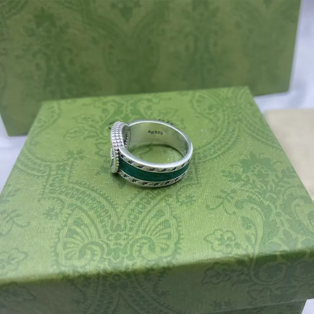 Nuovi gioielli in argento 925 con lettera G scavata anello smaltato verde da uomo e da donna Anello retrò fashion street176W